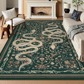 LIVEBOX 5x7 Washable Area Rug - Snake Rug for Living Room, Non-Slip Soft Bedroom Rugs, Low Pile Indoor Carpet for Dining Room Home Office(5x7ft, Green)