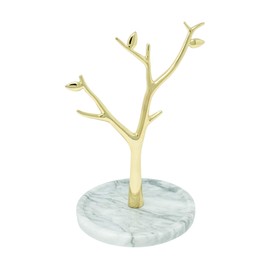 Marble Jewelry Tree - Gold Necklace Holder - Jewelry Stand For Necklaces & Rings - Jewelry Organizer (White)