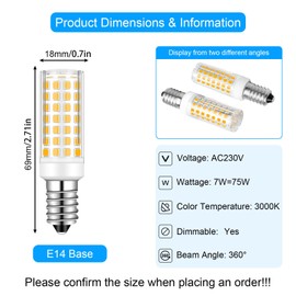 ZHENMING E14 LED 7 W Warm White, E14 LED Bulb Replacement 60 W-75 W Halogen Bulb, Warm White 3000 K LED High Brightness LED Small Bulb, E14 LED Bulb Not Dimmable, AC 220-240 V, Pack of 3
