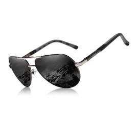 KINGSEVEN Men's Polarised Aviator Sunglasses Classic Retro Casual Holiday Driving Sunglasses with UV Protection, grey black