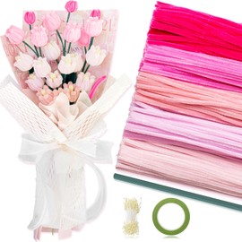 Peryiter 371 Pcs Pipe Cleaners Set 12 Inch Pipe Cleaners Chenille Stems Craft Supplies Bulk for Tulip Bouquet Making, Art DIY Craft Projects Creative Gift Party Decorations(Pink)