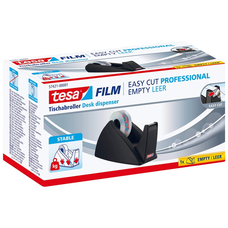 tesa Easy Cut Tischabroller - Nachfüllbarer, standfester Klebeband-Spender für Klebebandrollen