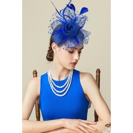 WATEFOER Fascinators Hat for Women Girls Tea Party Headband Flower Cocktail Mesh Feathers Kentucky Derby Hat for Wedding Party Church, blue