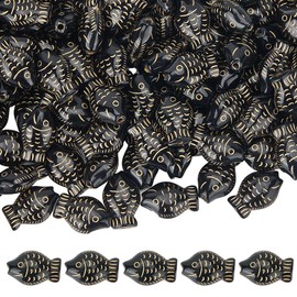 SUNNYCLUE 1 Box 100Pcs Acrylic Fish Beads Fishes Beads Bulk Large Black Goldfish Sea Life Summer Hawaii Loose Spacer Ocean Animal Beads for Bracelets Beading Keychain Necklaces Supplies Women Adult