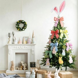 Easter Tree Topper Bunny Ears Christmas Tree Top Decoration with Metal Base Decor Plush Rabbit Ornament for Easter Trees Holiday Home Decoration Party Supplies