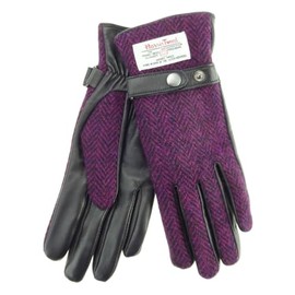 Women's Black Leather & Harris Tweed Gloves – 100% Real Leather & Harris Tweed in Multiple Tartans – Sizes S, M, L Available - Gift for Ladies in Christmas (Burgundy Herringbone, Medium)