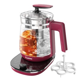 ICOOKPOT Hot Tea Maker Glass Electric Kettle with Tea Infuser and Temperature Control,1.5L Stainless Steel Tea Maker & 1200W Rapid Boiling,Programmable Control for your Favorite Teas and Coffee,Red