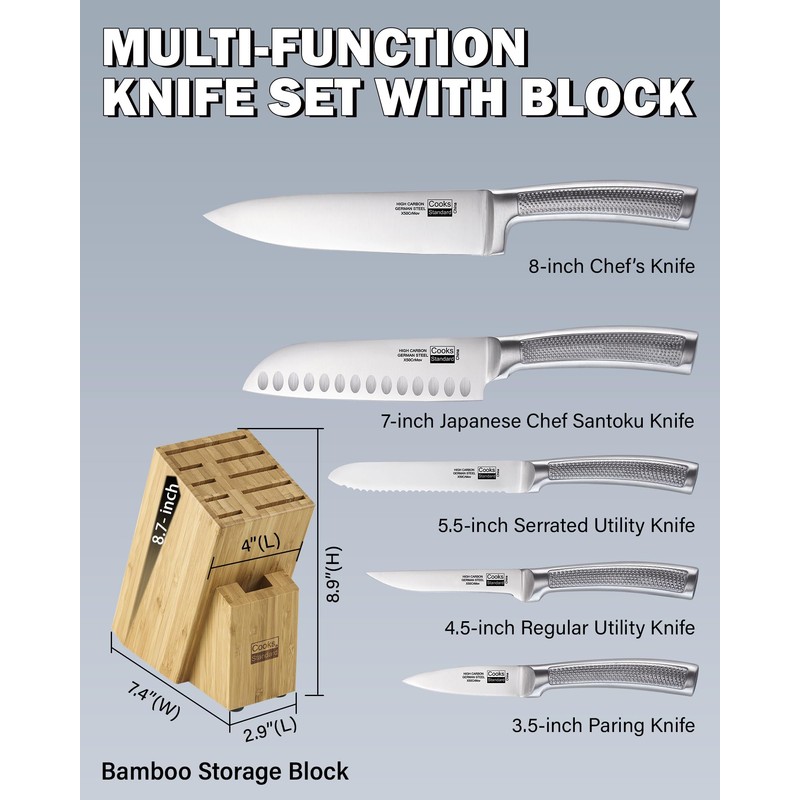 Cooks Standard Kitchen Knife Set with Block 6-Piece, Stainless Steel