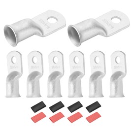 DMiotech 8 Pcs 3/0 AWG - 5/16" Tinned Copper Cable Lugs, Battery Cable Ends, Heavy Duty Copper Wire Lugs with 8pcs Heat Shrink Tubing for Electrical Projects, Silver