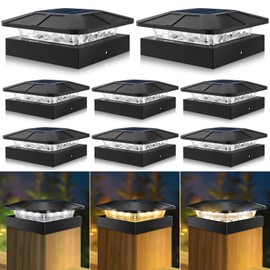 Peasur 4x4in Solar Post Cap Lights Outdoor with 3 Modes, 8 Packs Fence Light Solar Powered Waterproof for Wood/Vinyl Posts for Deck Yard Garden Patio Outside