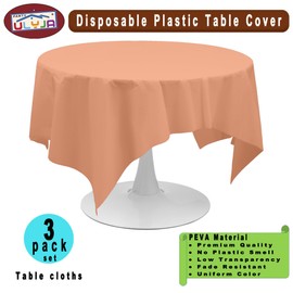 PARTY ULYJA Peach Tablecloths Plastic 3 Pack Premium 84 Inches Disposable Table Covers Decorative Table Cloths for Round Dinning Kitchen Tables