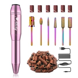 Alety Electric Nail Drill Kit, Portable File for Acrylic Gel Nails, Professional Machine Efile Manicure Pedicure Tools with Iridescent Bits Home Salon Use, Pink
