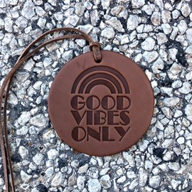 Air Flair | Leather Car Air Freshener | Good Vibes Only (Brown, 6) Cabana Breeze Scent