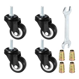 PATIKIL 2 Inch Swivel Caster Wheels, 4Pcs 360 Degree PU Threaded Stem Wheels M8x25mm Bearings Quiet Castors Total Load 198Lbs for Furniture, Black