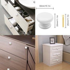 Yijunmca 15 Pack Cabinet Knobs Round Pulls 34mm White Wooden Drawer Knobs with Screws for Dresser Furniture Kitchen Bathroom Cupboards & Shutters Wardrobe Pulls, Mushroom Shape Handle