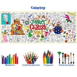 TEIASA Christmas Coloring Poster/Tablecloth-Christmas Crafts for Kids 30 x 72 Inches Party Supplies Drawing Jumbo Paper Christmas Decorations Classroom Banner Kids Games