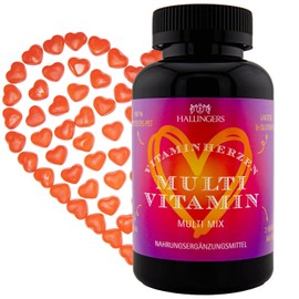 Hallingers Multi Vitamin Herz - Vitaminherzen 120 vegane Gummies Vitamin A C D E B6 B12 Folsäure Biotin Panthotensäure Zink Iod (Dose) - Ostergeschenke Osterkörbchen Ostereier & als Osterdeko | Geburt