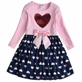 VIKITA Toddler Girls Dresses Pink Winter Clothes Sparkling Hearts Long Sleeve Outfits for Little Kids 1-2 Years Valentine's Day Gifts LH5740, 2T