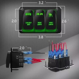 Ameribox 3 Gang Toggle Rocker Switch Panel Green LED Light for Car Marine Boat Waterproof