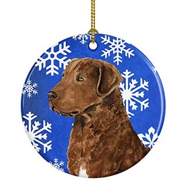 Caroline's Treasures SS4669-CO1 Chesapeake Bay Retriever Winter Snowflakes Holiday Christmas Ceramic Ornament, 3 in, Multicolor