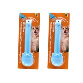 Cats Stripe Squeeze Spoon Multifunctional Pet Lickable Treat Feeding Spoon for Dos and Cats Wet Snack, Dishwasher Safe - Color: 2pcs-blue feeding spoon