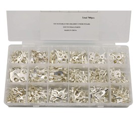 700Pcs 18 in 1 Wire Crimp Connectors Non-Insulated Ring Fork U-Type Terminals 22-10 AWG Tin-Plated Copper Terminals Assortment Kit