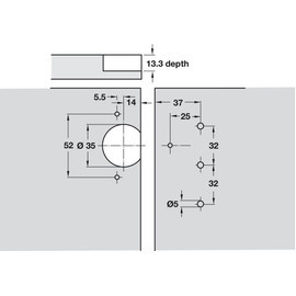 Gedotec Aximat 200A 2D Door Hinge Corner Stop Furniture Hinge for Screwing | Hinge with Opening Angle 230° | Made in Germany | Pack of 1 - Wide Angle Hinge for Furniture Doors