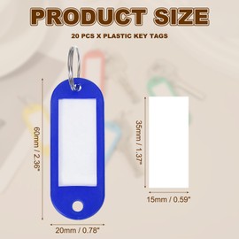 uxcell 20pcs Plastic Key Tags, Keys Ring Tag Identifier Keychain with Split Ring Labels Window for Luggage ID Name Pet Tags, Dark Blue
