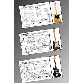 ALS Plans - 'California Dreaming' Plan Combo 3 x Guitar Plans - Telecaster, Stratocaster & Jazzmaster - Full Scale Prints
