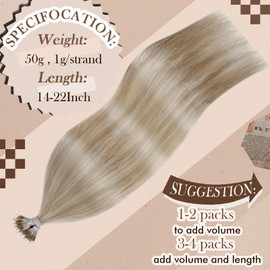 Nano Beads Hair Extensions Real Human Hair,Hetto 22Inch Blonde Nano Tip Human Hair Extensions Nano Extensions Human Hair Ash Blonde with Bleach Blonde Straight #18/613 50G