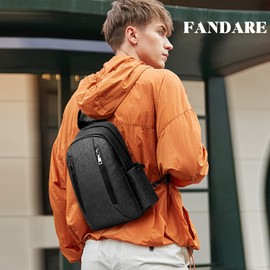 FANDARE Retro Chest Bag Sling Bag Sling Backpack Shoulder Bag Crossbody Bag Business Shoulder Bag Sports Bag Men Travel Hiking Waterproof Nylon Daypacks, black, Retro