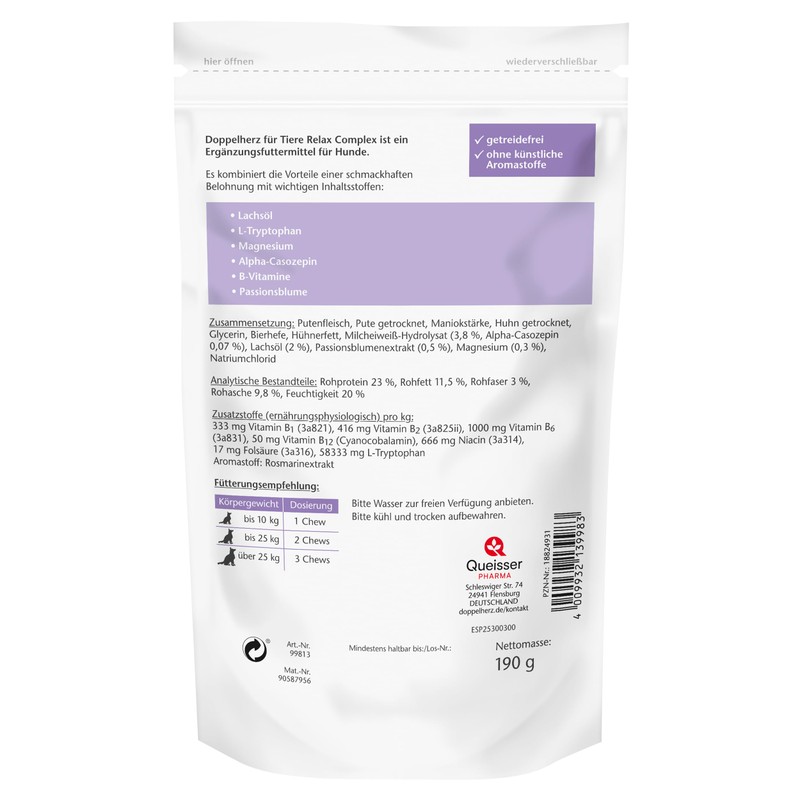 Doppelherz Relax Complex for Dogs - With Alpha Casozepine, L-Tryptophan