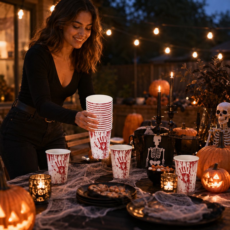 Halloween Disposable Tableware for Horror Parties – Bloody Handprint Paper