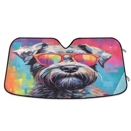 Car Sun Shade Watercolor Sunglasses Schnauzer Windshield Sunshade Protector for Small Car SUV Front Window