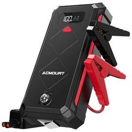 Acmount Arrancador de batería P100, Paquete de Litio de Pico 5000A para Motores hasta 12L Gasolina / 10L diésel. Arrancador portátil 12V Seguro con Pantalla y luz LED (Rojo)