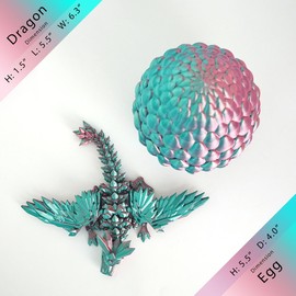 Generic 3D Printed Dragon Egg and Wings, Articulated Dragons Inside, Flying Animals Hatchimals Birthday Gift, Desk Ornament Toy, Steelblue