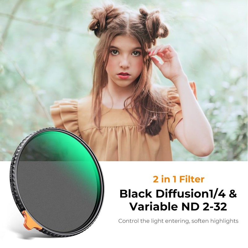 K&F Concept 49mm 1/4 Black-Mist & Variable ND2-32 Filters, Multi-functional