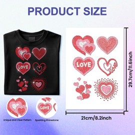 ANATTASOUL Red Rhinestone Iron on Transfers Love Bling Diamond Hotfix Patches for Clothes, 11.6"x8.2" Large Glitter Iron On Sequin Applique for Jeans Jacket Caps Bag T-Shirts Shoes DIY Decor