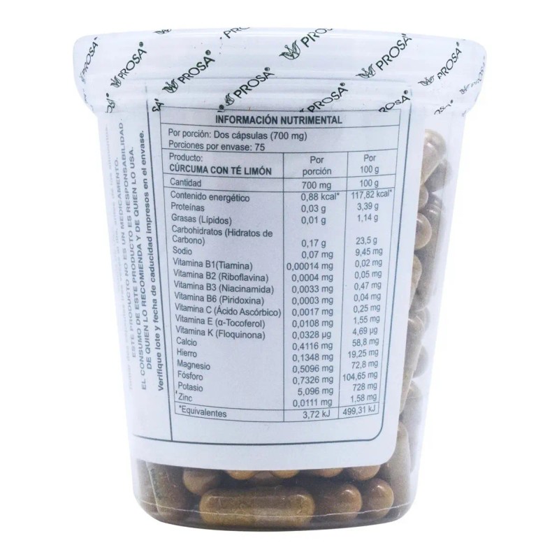 Suplemento Nutricional Cúrcuma Prosa Cápsulas 150 Unidades