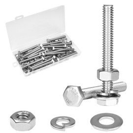 Yinpecly 20 Sets 1/4-20 x 2 Hex Head Screw Bolt, Nuts, Flat & Lock Washers, Stainless Steel 304, Machine Fully Thread Hex Bolts, Bright Finish Hexagon Bolt, Nuts and Bolts Assortment Kit