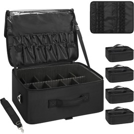Relavel Estuche de Maquillaje Extra Grande Organizador Profesional de Almacenamiento de Cosméticos Estuche para Brochas con 4 Bolsas Transparentes y Placa para Lápiz Labial para Artistas del