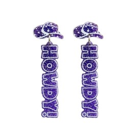 coadipress Western Cowgirl Acrylic HOWDY Glitter Drop Dangle Earrings for Women Rodeo Disco Cowboy Earrings Country Concert Party Southern Nashville Accessories Jewelry Gifts (Purple Shiny)