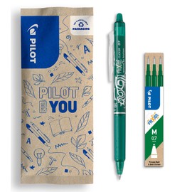 PILOT PILOT - FriXion Clicker 0.7 Set - 1 Radierbarer Tintenroller Stift mit Druckmechani + 1 Set mit 3 Minen - Nachfüllbarer Rollerball-Stift - Angenehme Schreibführung - Grün - Mittlere Spitze