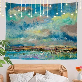Shrahala Modern Bright Wall Tapestry, Fine Bright Abstraction Designed In Modern Oil On Wall Hanging Large Tapestry Decoration Polyester Fiber White Hem Around For Dorm Room Bedroom 30 X 40 In