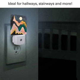 Chrobak LED Night Light,Mountains Night Sky Moon Colorful Illustration LED Night Light Plug into Wall with Dusk to Dawn Light Sensor White Energy Efficient Nightlight for Hallway Living Room Kitchen