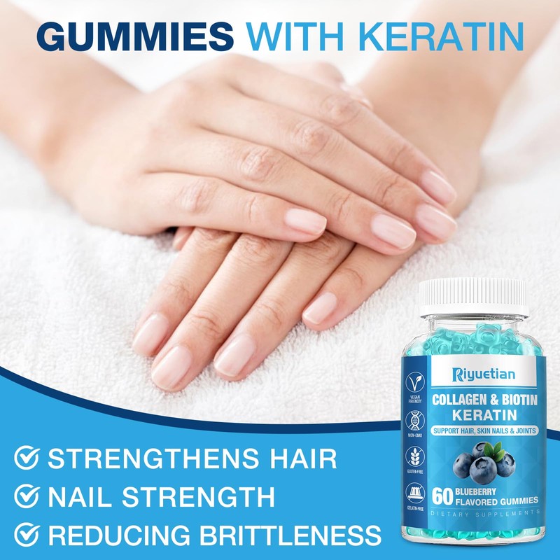 Riyuetian Biotin Gummies with Collagen for Healthy Hair, Skin &