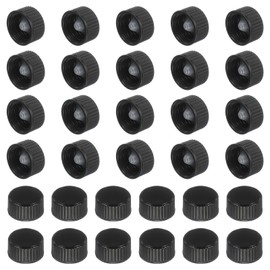 sourcing map 32 Pcs Phenolic Resin Cover, 18mm Poly Seal Screw Caps Plastic Replacement Bottle Caps Thread Plastic Lids for Chemicals Food Cosmetics Bottles, Black