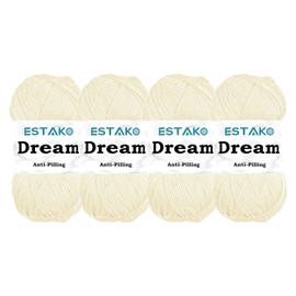 Estako Dream, (4 Skeins Pack) 100% Microfiber Acrylic Yarn, Soft, Super Fino/Fingering Weight (1) for Crochet and Knitting (4 x 3.5 Oz) / (4 x 382 Yrds) (70148 - Cream)