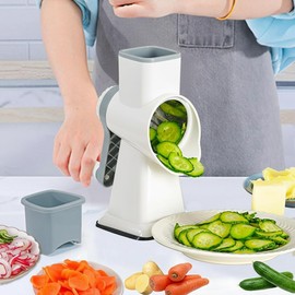 YOUCZON Rotary Cheese Grater Multi-Purpose Stainless Steel Cheese Shredder - Cheese Grater With Handle Effortless Grating of Carrots, Potatoes, Vegetables, and Fruits (White)