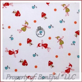 Angel BonEful FABRIC FQ Cotton Quilt White Angel Tooth Fairy Bird Gnome Mushroom House